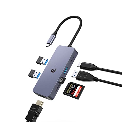 USB C zu HDMI Adpater, 7 in 1 USB C Hub Docking Station Kompatibel mit Windows 10,8,7,XP/Mac OS/Linux/Vista (USB3.0, HDMI, PD, SD/TF)