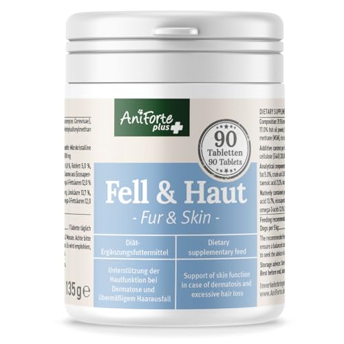 AniForte Plus Fell & Haut für Hunde 90 Tabletten - bei Dermatose & Haarausfall, MSM, Biotin zur Unterstützung der Hautfunktion, Präbiotika bei Fellproblemen, Hautproblemen, Erkrankung der Haut