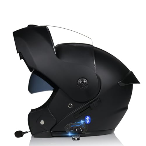 RQTEUYE Motorradhelm Klapphelm Mit Bluetooth, Motorrad Bluetooth Modularer Helm ECE Zertifizierter, Integralhelm mit Doppelvisier, für Automatische Antwort Helm Herren Damen (21.6-24.4in)