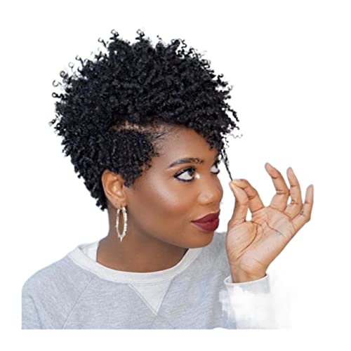 Perücken Kurze lockige Afro-Echthaarperücken for schwarze Frauen, 20,3 cm, flauschige Pixie-Schnitt-Perücken, natürlicher Seitenpony-Schnitt, brasilianisches Remy-Haar, volle Maschine, kurze Pixie-Per