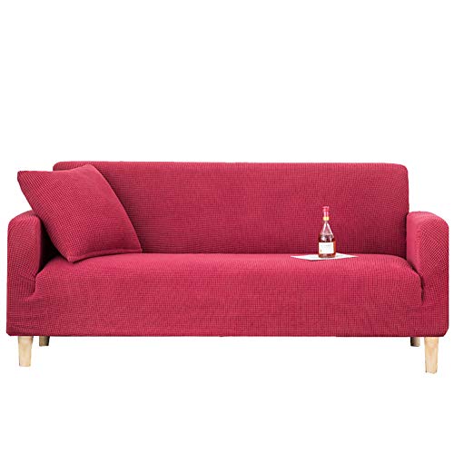 1 Stück Stretch Sofabezug Polyester RPET Einfarbig antirutsch elastisch Sofa Protector Sanft Wildleder Sofa Schonbezüge für Stuhl Sofa Verhindern Sie Kratzer Schonbezug 2 Sitzer -rot