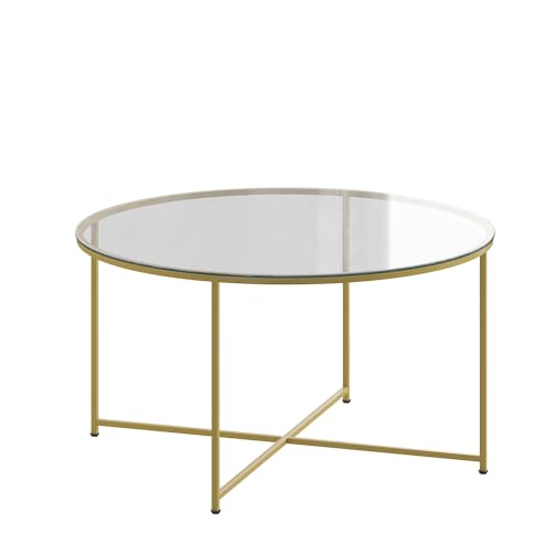 Flash Furniture Couchtisch aus Glas, klar/matt Gold, Coffee Table