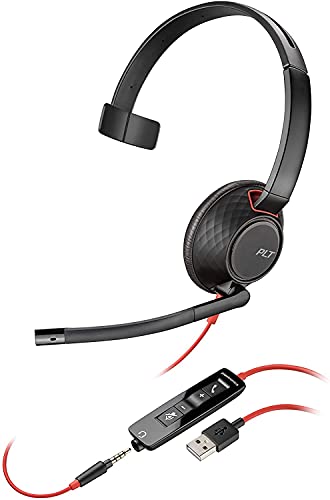 Plantronics Mono-Headset 'Blackwire C3215' mit USB-C & 3,5 mm Anschluss, Noise Cancelling, Soundguard und flexiblem Mikrofonarm, Schwarz
