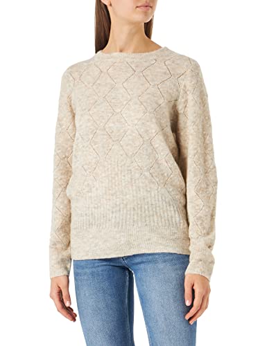 Cream Damen Women's Knitted Sweater Jumper Slim Fit Long Sleeves Pullover, Oat Melange, XXL