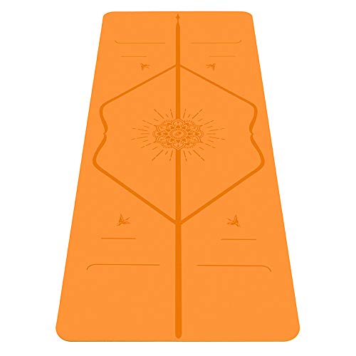 Liforme Travel Yogamatte - Die Umweltfreundlichste, rutschfeste Yogamatte der Welt Mit Dem Originalen Einzigartigen Ausrichtungsmarkierungssystem - Biologisch Matte - Sonderausgabe Happiness Orange