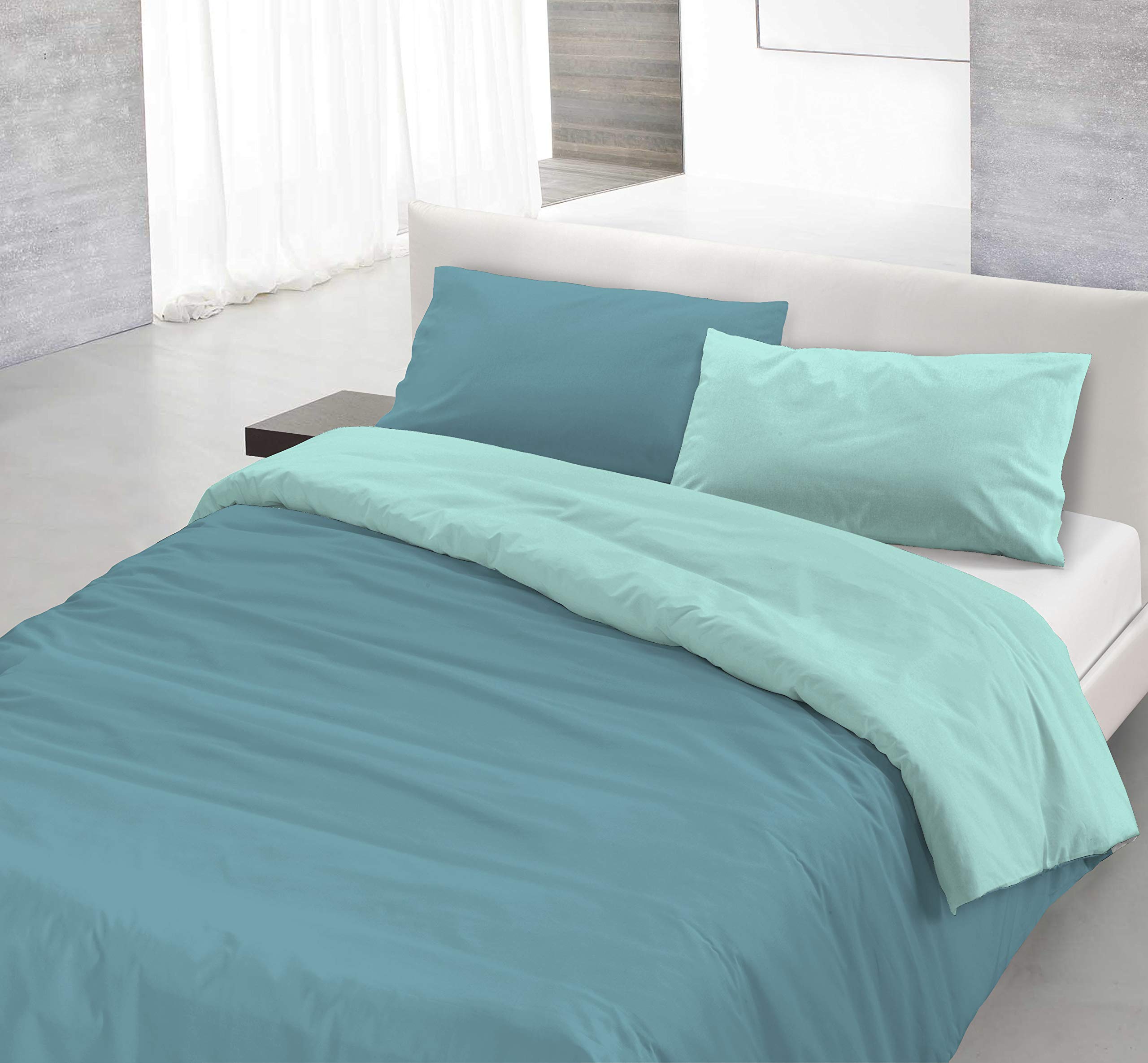 Italian Bed Linen Natural Color Doubleface Bettbezug, 100% Baumwolle, avio/Rauch, Einzelne