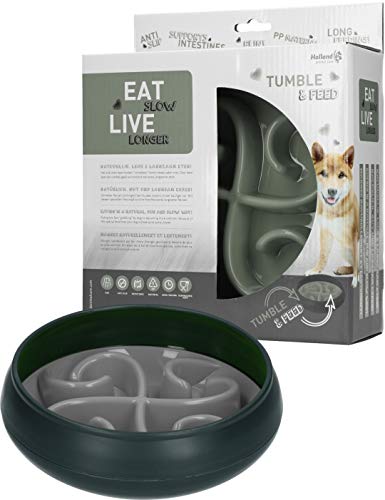 Eat Slow Live Longer Tumble Feeder - Fressnapf - Anti-Schüttel-Napf für Hunde - Slow Feeder mit Bewegung - Hundenapf - Langsameres Essen für Ihr Haustier - Grau - ø 20 cm