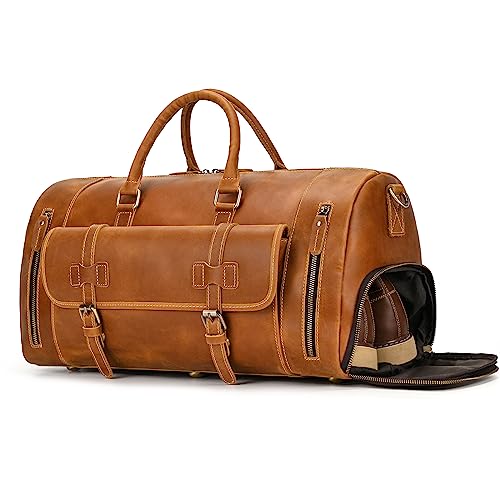 LUUFAN Herren Echte Leder Reisetasche Reisetasche Top Grain Rindsleder Hohe Kapazität Vintage Wochenende Tasche (Light Brown-52cm)