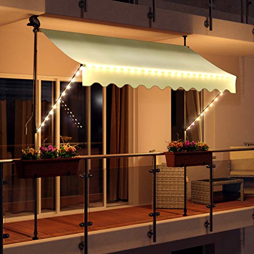 Swing & Harmonie Markise mit LED Beleuchtung - Gelenkarmmarkise - Sonnenschutz - Markisenabdeckung - Klemmmarkise für Balkon und Garten (250x150, Creme)