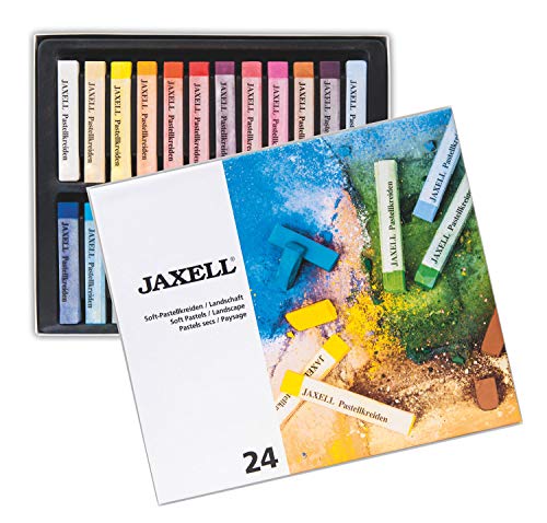 Honsell 47645 Jaxell Soft Pastellkreiden als 24er Themen Set Landschaft, satte Farben, für flächiges und präzises Arbeiten, für Künstler, Hobbymaler, Schule, Kunstunterricht, Ausbildung, bunt