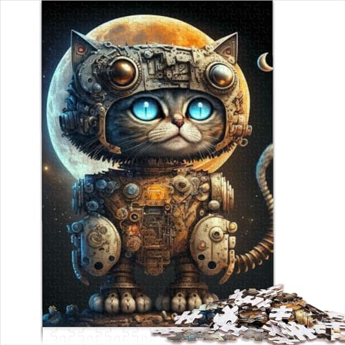 Puzzle für Erwachsene, Weltraum-Mechanische Katze, 500-teilige Puzzles für Erwachsene, Holzpuzzles, Zeitvertreib für Erwachsene, Kinder ab 12 Jahren, Lernspiel, Herausforderungsgröße (38x52 cm)