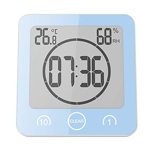 Wowlela Shower Clock Dusche Uhr Wasserdicht, Badezimmer Uhr Digital mit Saugnapf LCD Display Luftfeuchtigkeit Temperatur Wanduhren, Countdown Timer