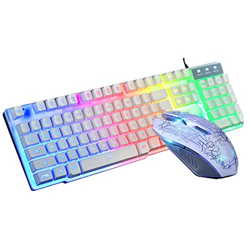 Wired Backlighting Keyboard Mouse Suit, Gaming 104 Keyboard Keyboard Mouse Combo mit USB1.1/2.0, Mechanische wasserdichte Tastatur mit Mausgefühl für Windows XP/Vista/7/8/10/OSX(Weiß)