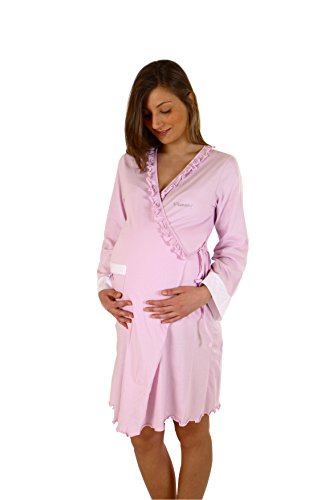 Premamy - Bademantel für Mutterschaft, offene Front Kleid, Jersey Baumwolle, prä-Post-Partum - Flieder - V (L)