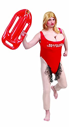 FIESTAS GUIRCA Lustige Kostüme Männer - Junggesellenabschied Männer - JGA Männer Kostüm - Sexy Rettungsschwimmerin mit Busen, Rot, Größe L