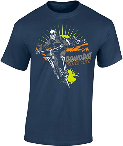 T-Shirt: Downhill Forever - Fahrrad Geschenke für Damen & Herren -, Denim Blau, XL
