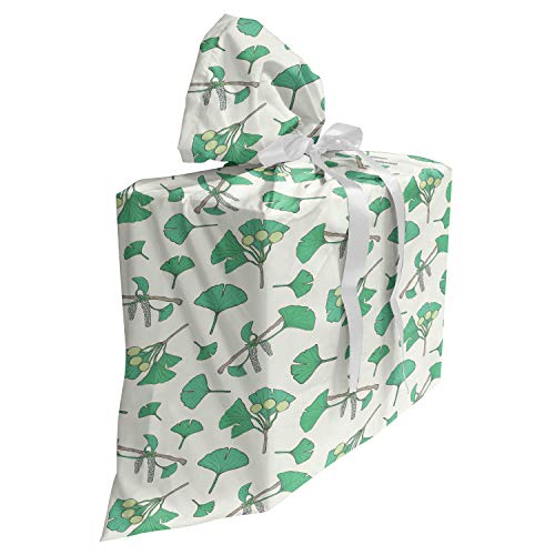 ABAKUHAUS Gingko Baby Shower Geschänksverpackung aus Stoff, Beeren Blätter Botanical, 3x Bändern Wiederbenutzbar, 70 x 80 cm, Sea Green Creme