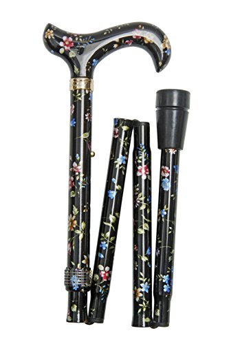 Gehstock Faltstock ELITE MILLEFLEUR, Derbygriff aus Acryl, aufgesetzt auf einen Stock aus stabilem Leichtmetall mit floralem Blütenmuster, höhenverstellbar, inklusiv Schlankpuffer.