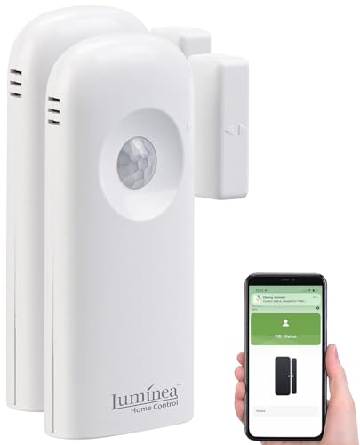 Luminea Home Control Türalarm WiFi: 2er-Set 2in1-WLAN-Tür-/Fenstersensoren und PIR-Sensoren, mit App (Sicherheitstürsensor, Türalarmsensoren)