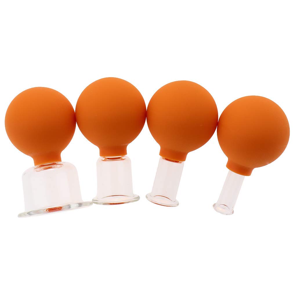 Tubayia 4 Stück Feuerlosen Schröpfglas Vakuum Schröpfbecher mit Saugball für Schröpfen Massage (Orange)