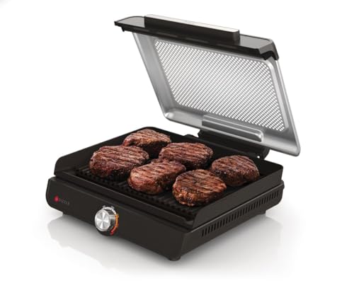 Ninja Sizzle Grillplatte & Plancha Antihaftbeschichtung, abnehmbarer, spülmaschinenfester Deckel, Fettauffangschale, Temperaturregler & Rezeptheft, grau GR101EU