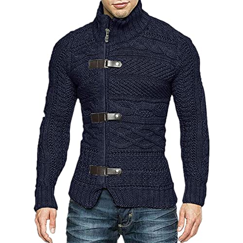 Herbst Winter Pullover Flockärmel Strickjacke große Herrenbekleidung, Verstecktes Blau, XL