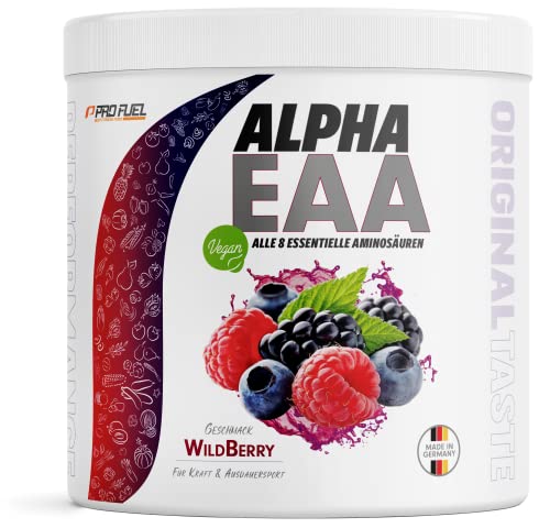 ALPHA EAA Pulver 462g | Alle 8 essentiellen Aminosäuren | Vegan EAAs Aminosäuren Pulver | Amino Workout Drink | MADE IN GERMANY | Optimale Wertigkeit | Leckerer Geschmack (Wild Berry)