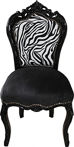 Casa Padrino Barock Esszimmer Stuhl ohne Armlehnen Schwarz/Zebra/Schwarz - Antik Möbel Zebra
