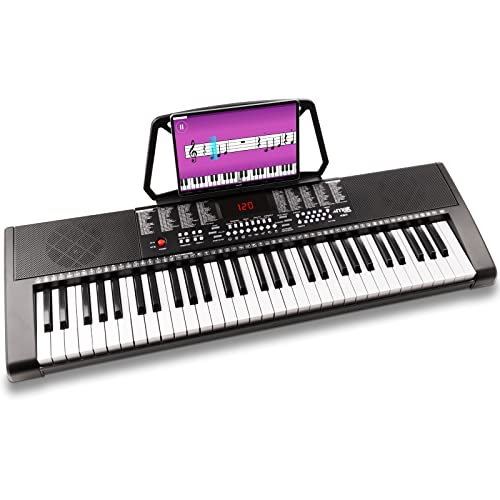 MAX KB4 Draagbaar en Draadloos Beginners Keyboard met 61 Toetsen, Ingebouwde Speakers, 3 Staps Trainingsfunctie en Les App, Microfoon, LCD Display, 24 Demo Songs en Recordfunctie