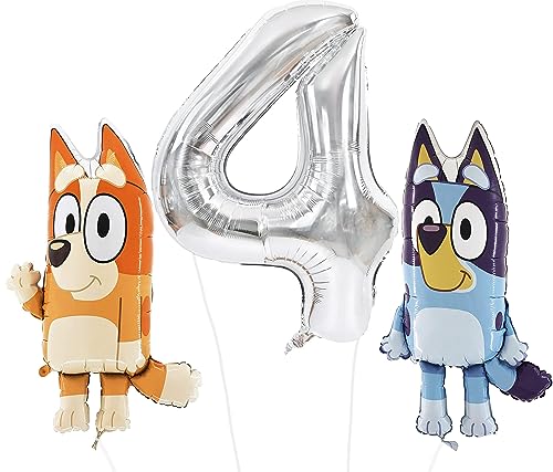 Toyland® Bluey & Bingo Folienballon-Set – 2 x 32-Zoll-Charakterballons und 1 x 40-Zoll-Punktty-Zahlenballon – Partydekorationen für Kinder