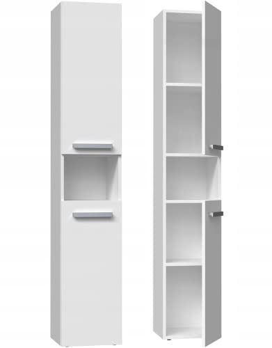 ADGO Nel I Badezimmerschrank Regal 31 cm x 174 cm x 30 cm IDeAL Badezimmerschrank Minimalistisches Design 2 Türen 4 Einlegeböden (Weiß)