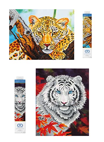 Pracht Creatives Hobby Diamond Dotz 69505 - Diamond Painting Bilder für Kinder & Erwachsene, DIY-Set mit den Motiven Leopard Look und White Tiger in Autum, sowie passendem Zubehör