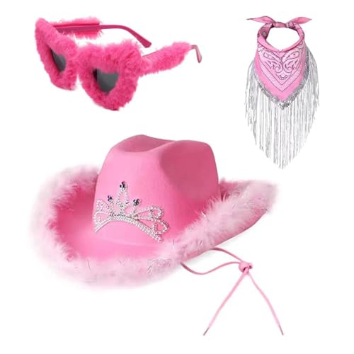 Xuanxi Western-Cowboyhüte, Brillen für Brautparty, Cowgirl-Bandana-Kostüm-Set, weiblich, Nachtclub, Maskeraden, Outfit, Cowboy-Kostüm, Hut