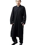 Shaolin Mönch Kung Fu Robe Kostüm Langes Kleid Meditationsanzug Baumwolle Leinen Mantel Casual Kaftan Kampfsport Kleidung, Mf-170 schwarz, Groß