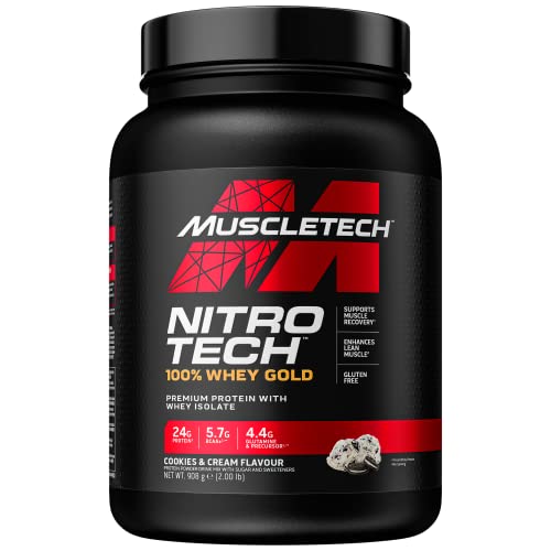 Whey Protein Powder, MuscleTech Nitro-Tech Whey Gold Protein Isolates & Peptides, Protein Powder for Muscle Building, Protein Powder for Men and Women, Cookies and Cream,908g