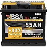 BSA Autobatterie 12V 55Ah 520A/EN Batterie ersetzt 44Ah 45AH 50AH 52AH 46AH 55AH 47Ah 53AH