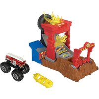 Hot Wheels HNB90 - HW Monster Trucks Arena Smashers 5-Alarm-Crash-Challenge-Spielset mit 5-Alarm-Truck und 1 kaputtgehendes Auto, Spielzeug Autos ab 4 Jahren