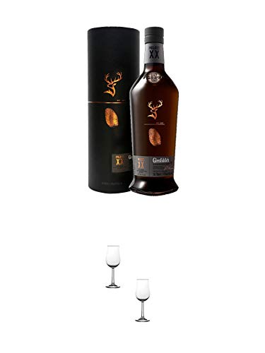 Glenfiddich XX Single Malt Whisky 0,7 Liter + Nosing Gläser Kelchglas Bugatti mit Eichstrich 2cl und 4cl - 2 Stück