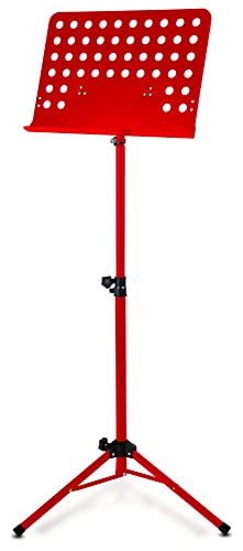 Classic Cantabile Metall Orchesterpult Lochblech - Stabiler Notenständer mit Lochblechauflage - Höhenverstellbar von 58 bis 100cm - Notenpult mit Extra breite 50 cm Auflage - Rot