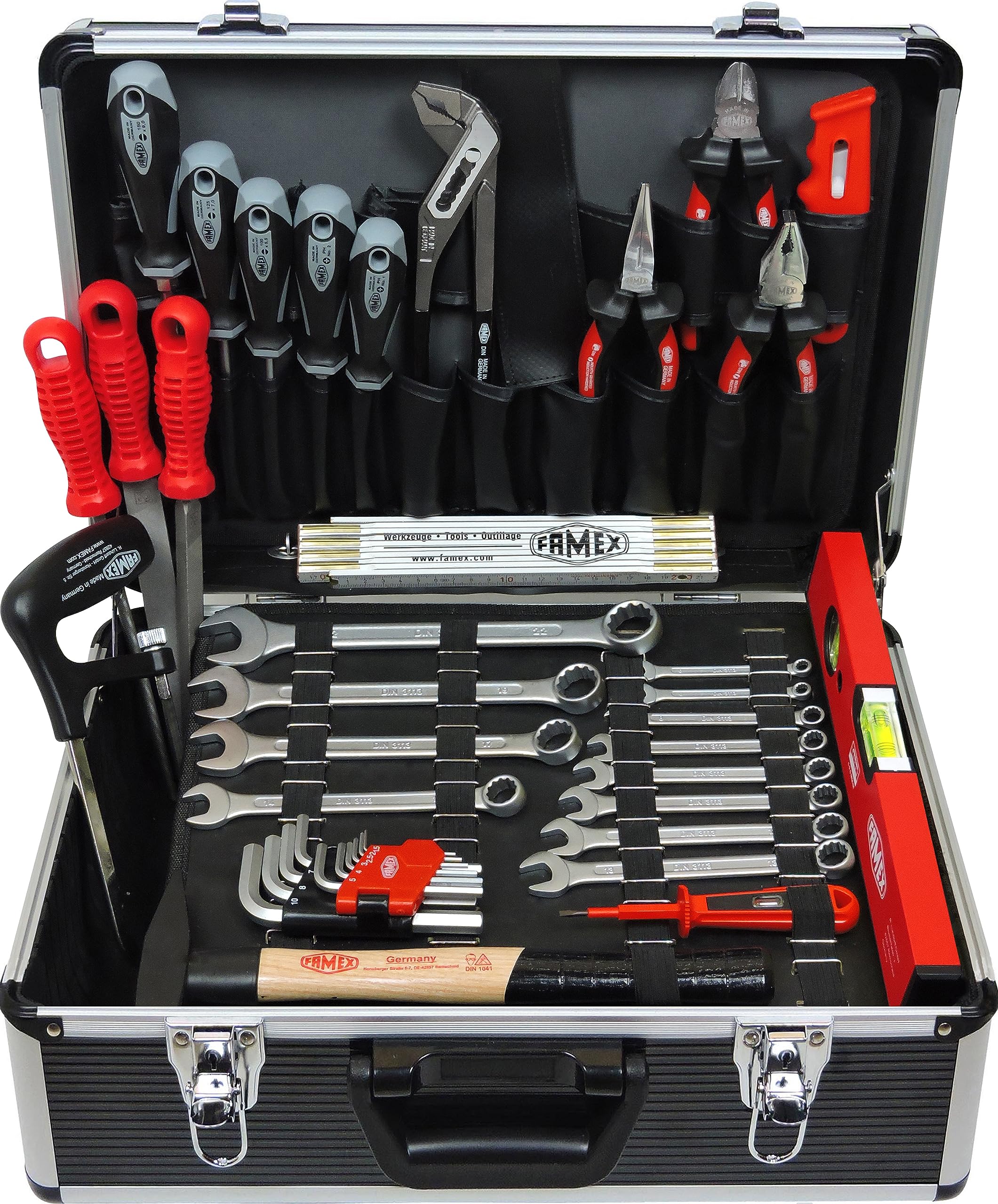Famex 749-88 Profi Werkzeugkoffer gefüllt mit Werkzeug - Werkzeugkiste Werkzeugkasten befüllt - für den gewerblichen Einsatz