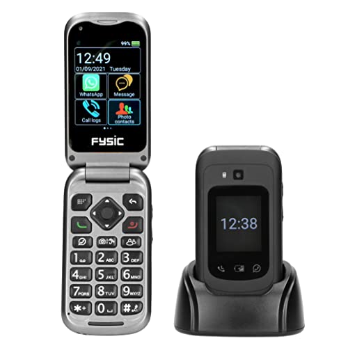 Fysic Seniorhandy mit Notruftaste - F25 Klapphandy Smartphone für Senioren - Benutzerfreundliches Tastenhandy mit WiFi, Whatsapp, und Facebook 32GB - Doppel-Bildschirm - Schwarz