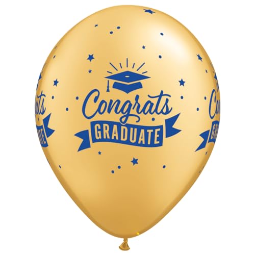 Qualatex 21694 Congrats Graduate Banner Gold 27,9 cm / 27,9 cm runde Latex-Partyballons (25 Stück)