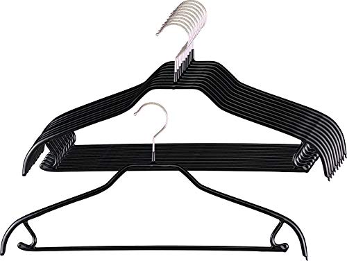MAWA Kleiderbügel, 10 Stück, platzsparende Universalbügel mit Rockhaken und Steg für Hosen, Röcke und Tops, 360° drehbar, hochwertige Antirutsch-Beschichtung, 41 cm, Schwarz