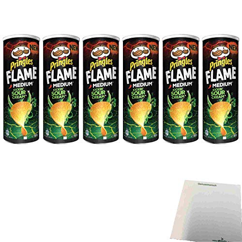 Pringles Flame Medium Kickin Sour Cream 6er Pack (6x160g Dose) + usy Block