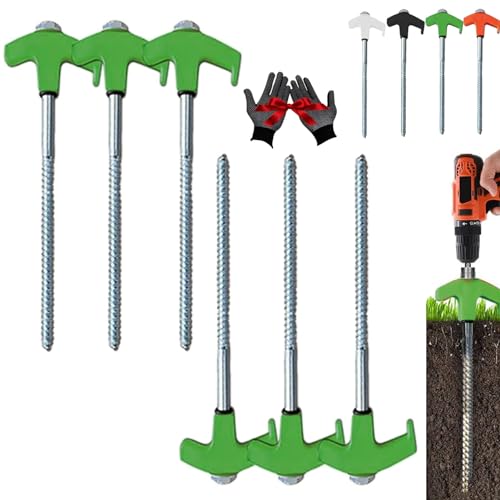 8" Screw in Tent Stakes - Ground Anchors Screw in, Tent Stakes Heavy Duty, Screw in Tent Stakes Heavy Duty, Tent Stakes for Camping Patio, Garden, Canopies, Grassland (6Pcs - Green)