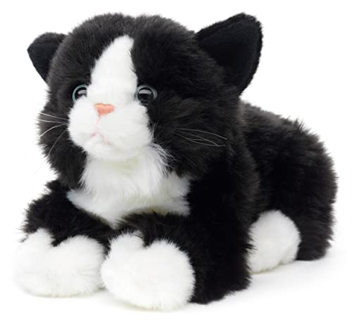 Uni-Toys - Katze schwarz-weiß, liegend - 20 cm (Länge) - Plüsch-Kätzchen - Plüschtier, Kuscheltier