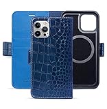 Trop Saint® Leder Case Brieftasche kompatibel iPhone 12 Pro Max - Krokodil Stil [Mit Mag Safe] - Blau