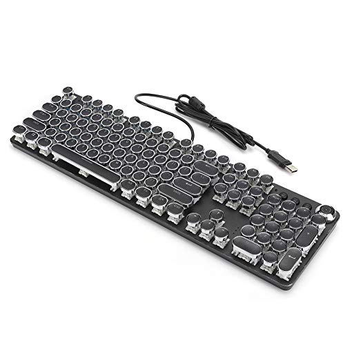 PUSOKEI Galvanisierte Tastatur Im Retro-Stil, Kabelgebundene USB-Spieletastatur, Mechanische Tastatur mit 104 Tasten und Lichteffekt, für Spieler, Desktop, Computer, PC