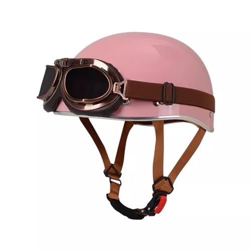 Retro Motorradhelm Halbhelme Moped Helm mit Brille Vintage Erwachsene Halbschale Leder-Helm - ECE zertifizierter German Retro Motorcycle Leather Half Helmets Anti-Collision Helm 1,L