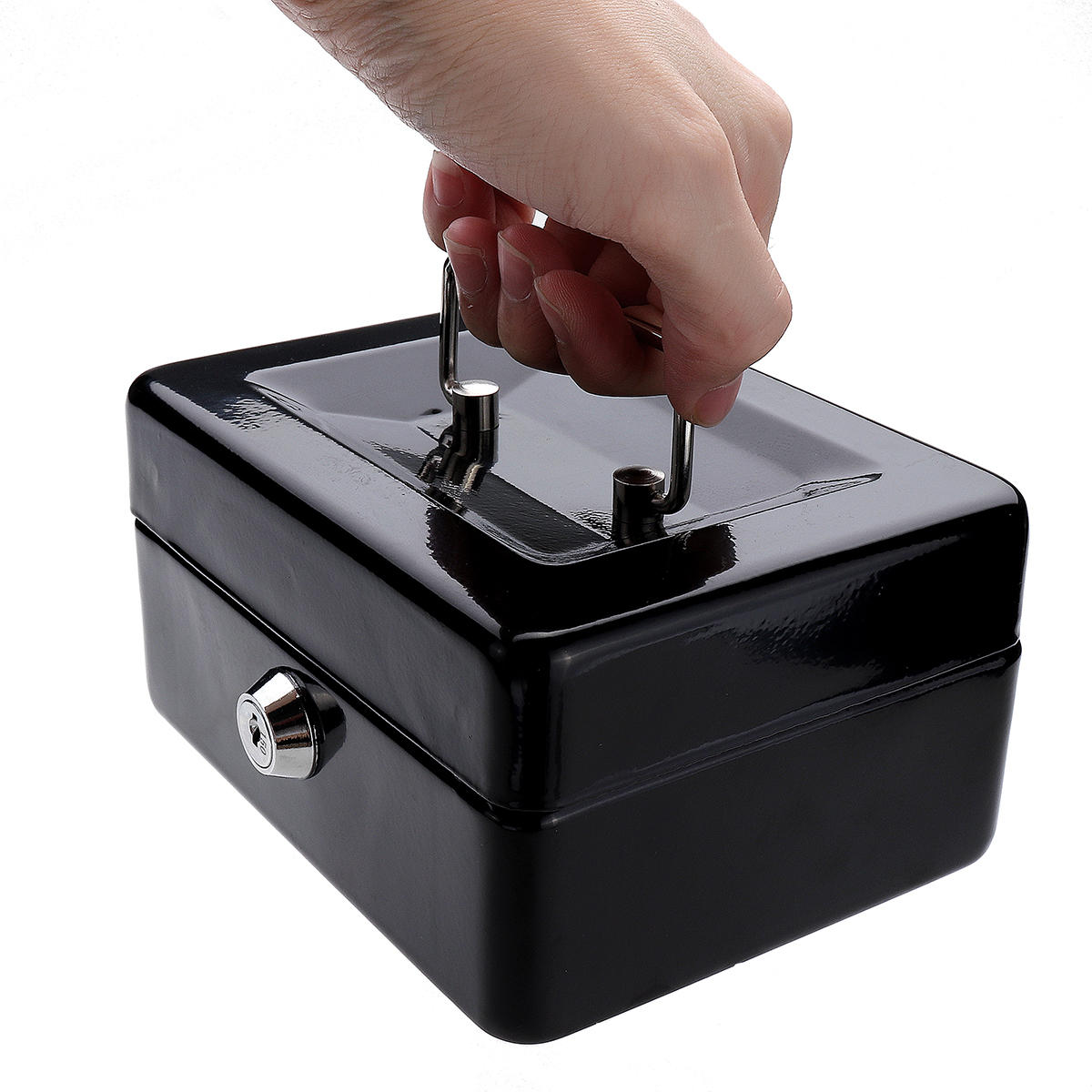 Mini Portable Geld Safe Aufbewahrungskoffer schwarz robustes Metall mit Münzfach Cash Carry Box